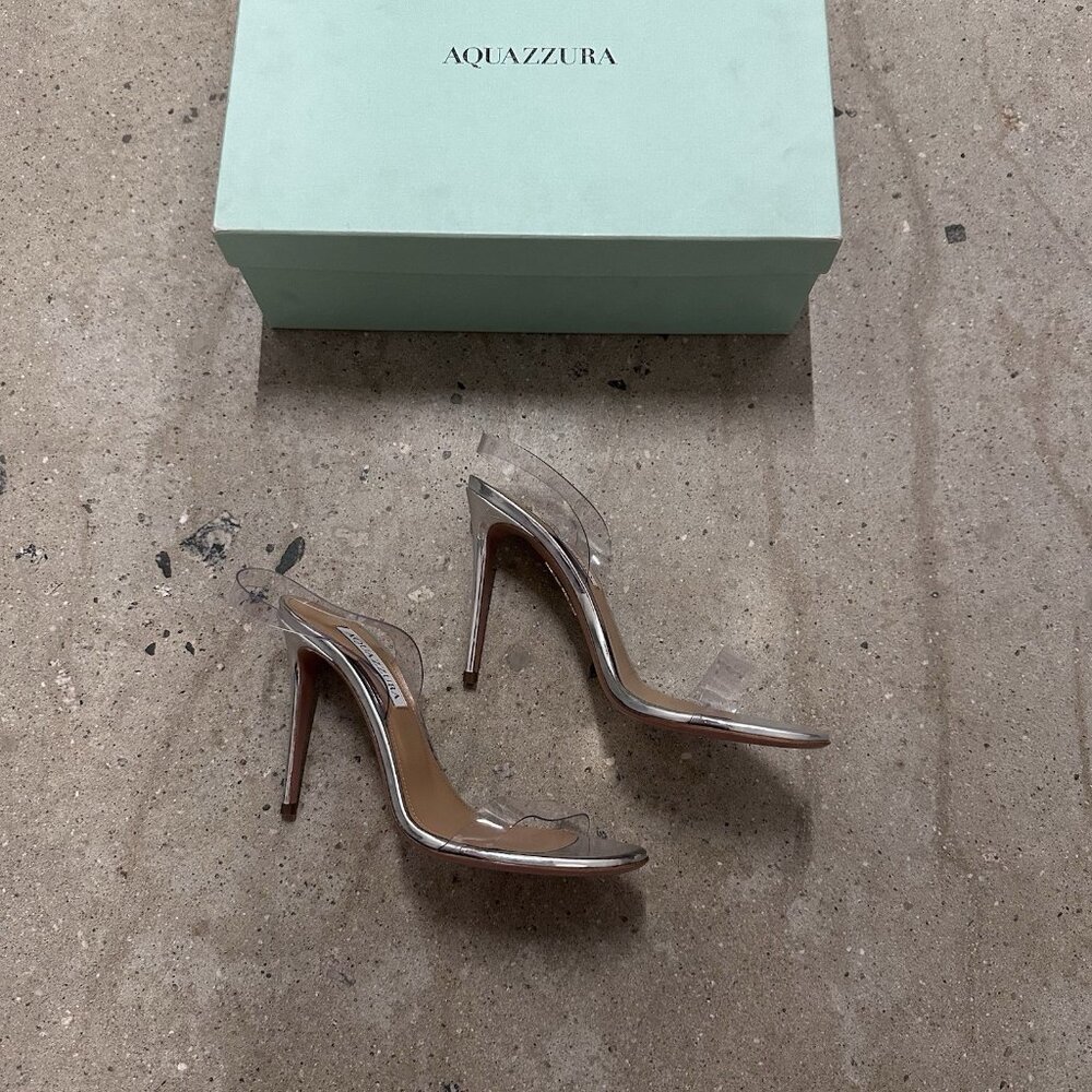 Aquazzura So Nude Plexi 105 Sandals Heels Silver - Picture 6 of 9